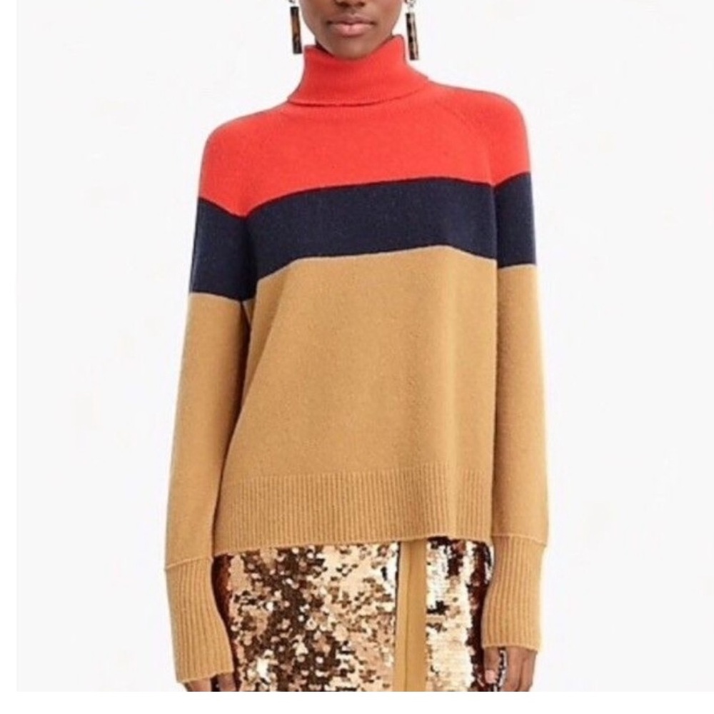 J. Crew Colorblock Turtleneck Sweater, soft wool blend, stunner, oversized fit